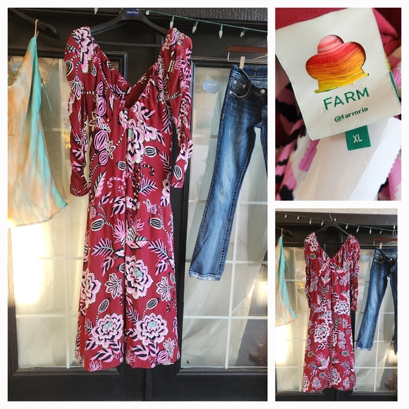FARM Rio Burgundy and White Floral Dress - Picture 1 of 1